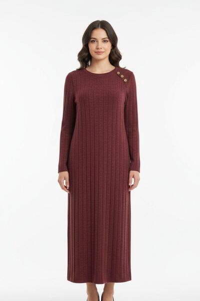 Rays 8154A Shoulder Button Detail Dress Burgundy