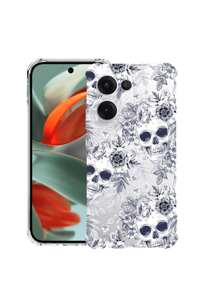 bestcase Carcasă spate antișoc pentru OPPO Reno13 F 5G, model craniu alb-negr...