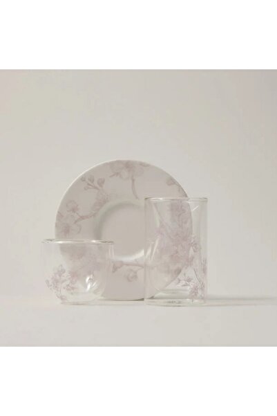 Dallaty طقم فناجين شاي وقهوة من البورسلين الأبيض والزجاج 18 قطعة