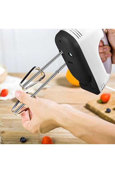 FOXMAG24 Hand mixer, 7 speeds, 260W power, 2 whisks and 2 INOX hooks, white