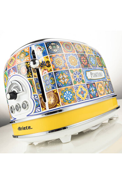 ARIETE Bread toaster Positano 0155/0P, 810W, 2 slices, 3 settings, 6 levels, Tray, White/Yellow