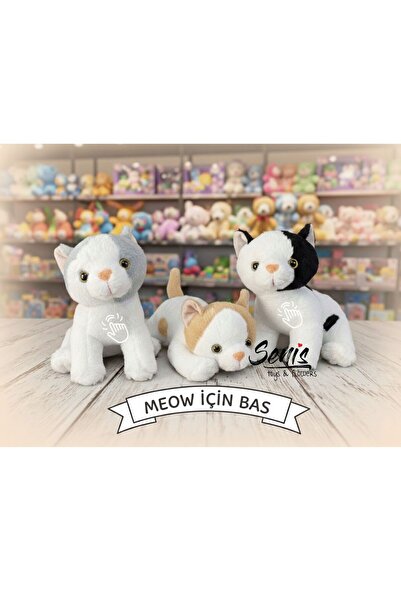 SENİSSTORE Sevimli Peluş Yavru Kedi 35 Cm | Sesli Miyavlayan Oyuncak | Uyku V...