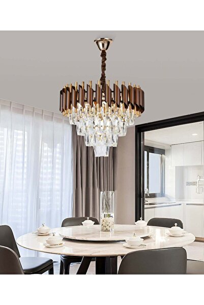 RFAN Chandelier, Model S9001/400, Crystal Texture, Metal, 4 x E27, Brown/Gold