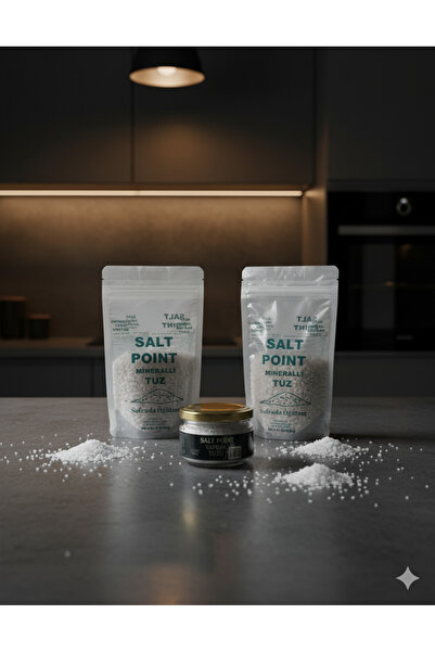 Salt Point 84 Mineralli Set 2×500 g Sofrada Öğütme Tuz + 100 g Yaprak Tuz –