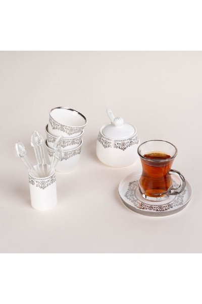 ORIAN 28Pc Porcelain Tc Set G&S White Silver