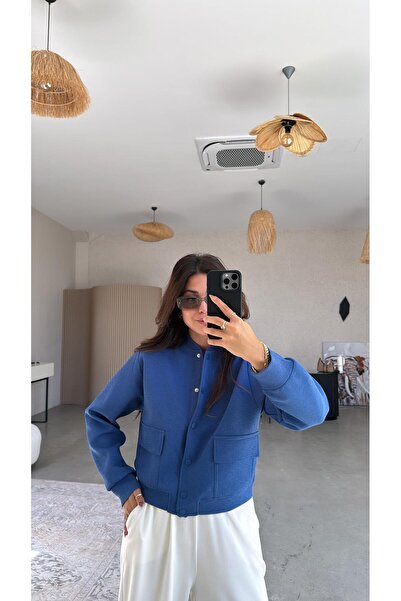 Buket Teke Blue Jacquard Bomber Jacket