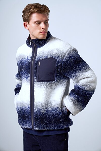 SPORTEMPT Woven Pocket Detailed Gradient Men's Serpa Jacket Navy Blue