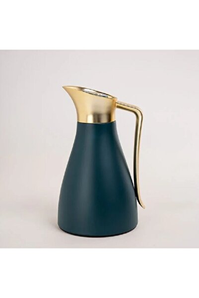 Dallaty Green steel vacuum flask with matt golden handle 1L