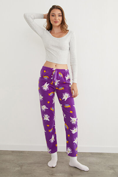 Fulla Moda Kedi Desenli Polar Pijama Altı