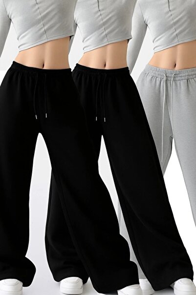 yx yustex sport 3 piese NEGRU+NEGRU+GRI Pantaloni de trening largi, supradime...