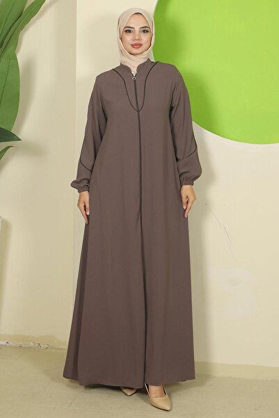 hafsamina Biye Detaylı Ferace Kahverengi HM2812