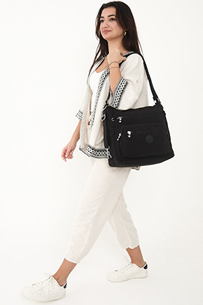 Sanmorris Çok Cepli Ayarlanabilir Çapraz Askılı Kadın Omuz ve Sırt Çantası Büyük Boy Günlük HV3050 Siyah