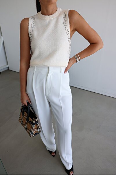 Özge Özgenç Sleeveless Stone Printed Knitwear Blouse