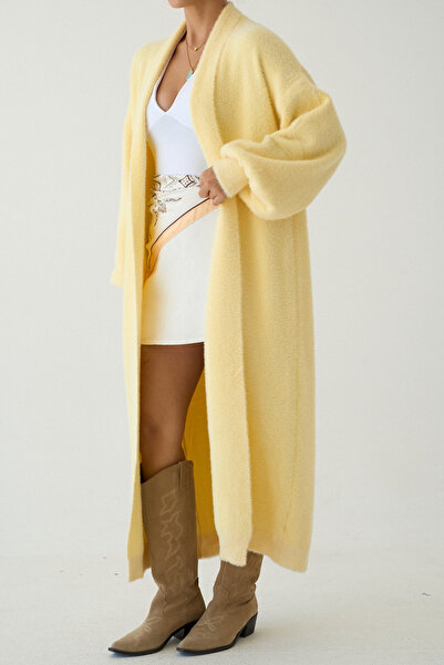 LOOSH Kadın Sarı Şal Yaka Dokulu Balon Kol Uzun Salaş Hırka