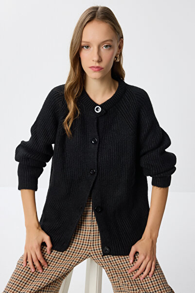 Lovelyİstanbul Wool Blend Buttoned Knit Cardigan Li̇y0002 Black