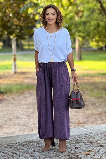 Nevin Kaya Moda Purple Color 100% Cotton Knitwear Baggy Pants
