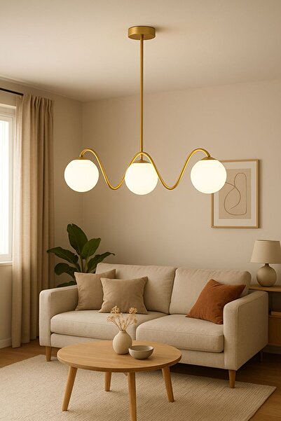 RFAN Chandelier, Model 5481/3, With 3 Lampshades, 3 x E27, Gold