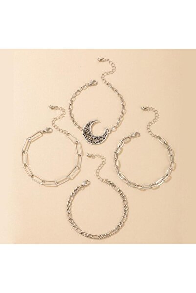Pursehuit Set de 4 brățări argintii, cu zale și semilună, Chresta C2