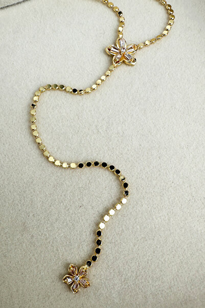Modex Gold Color Flower Detail Sequin Chain Y Necklace (Size:46+5Cm)