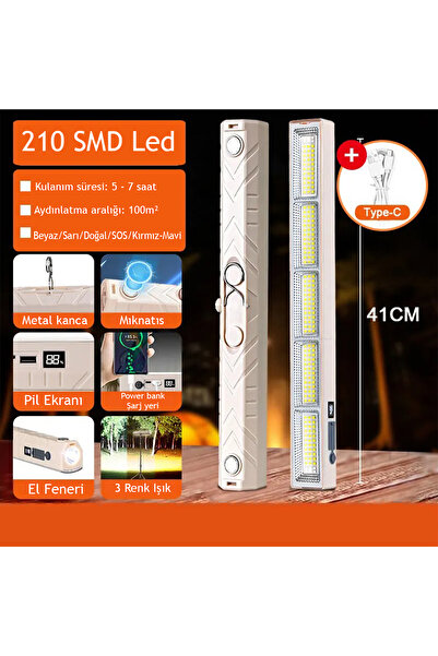 Merwish Şarjlı Kamp Lambası 12600 Lümen 6600mAh Powerbank 3 Renk Led Işık El ...