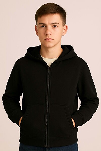 ww waka waka kids store Boy's Black Hooded Zippered Sweatshirt