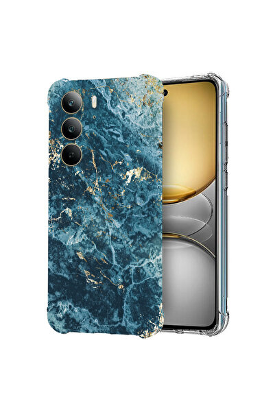 bestcase Carcasă spate antișoc pentru Realme 14x 5G, marmură - verde și auriu...