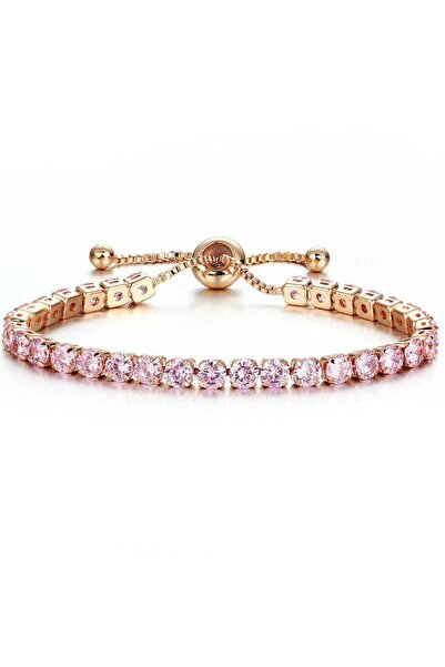 Pursehuit Βραχιόλι τένις, σε ροζ χρυσό χρώμα, με ροζ πέτρες, Sebine C1