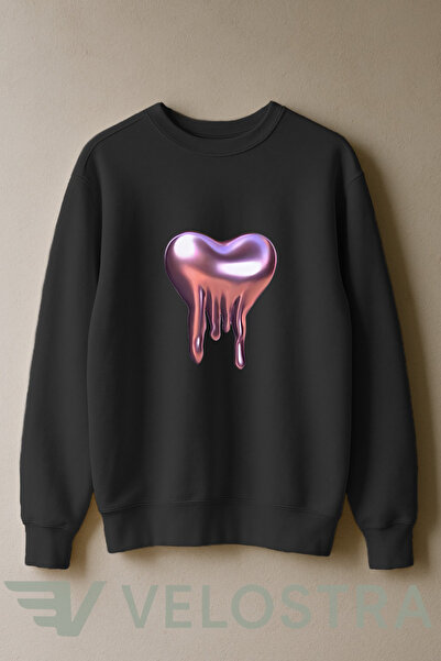 Velostra Hanorac unisex Eriyen Kalp cu imprimeu 3 İplik İçinde Şah cu căptușeală din fleece i guler rotund