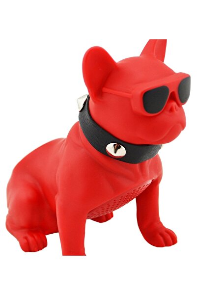 Sonia Desingshop Gözlüklü Bulldog Köpek Bluetooth Kablosuz Hoparlör Ses Bombası Kırmızı