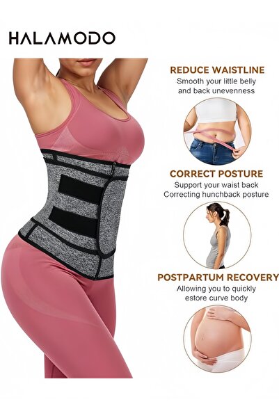 HALAMODO Waist Trainer for Women, Workout Plus Size Trimmer Belt Sauna Sweat Corset Cincher with Zipper