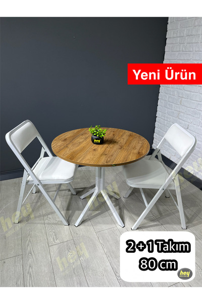 hey modüler mobilya Aras Ceviz 2 Kişilik Yuvarlak Mutfak Yemek Masası Takımı ...