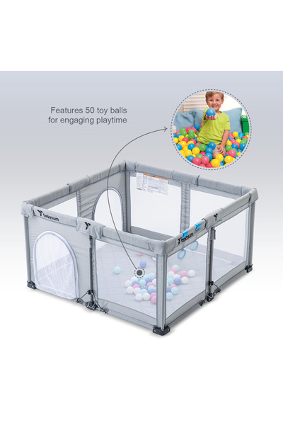 TEKNUM One - Minute Fold - Unfold Playpen, Medium 120 x 120 cm with Mattress and Balls - Grey