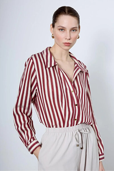 My Blog Cămașă cu nasturi aurii cu dungi roșii Claret - 4966