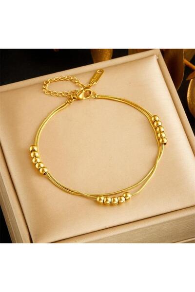 Pursehuit Brățară aurie, din oțel inoxidabil, suflată cu aur de 18k, cu bile,...