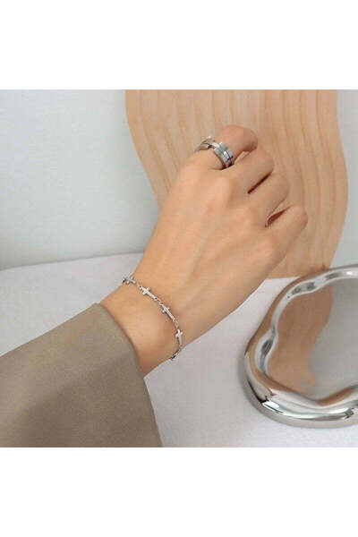 Pursehuit Brățară culoare argintie, din oțel inoxidabil, suflată cu aur de 18...