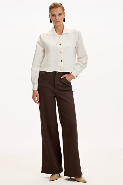 Exquise Long Sleeve Knit Garnished Poplin Regular Shirt