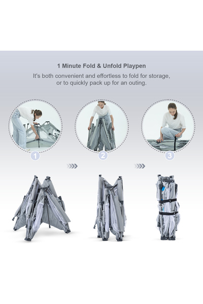 TEKNUM One - Minute Fold - Unfold Playpen, Medium 120 x 120 cm with Mattress and Balls - Grey