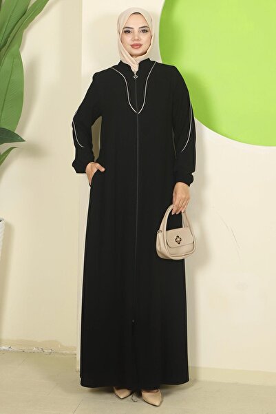 hafsamina فستان فيرايس أسود بتفاصيل بيشامير HM2812