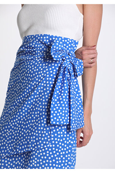 OEM Fustă albastră cu buline și imprimeu de lalele, ajustabilă în talie