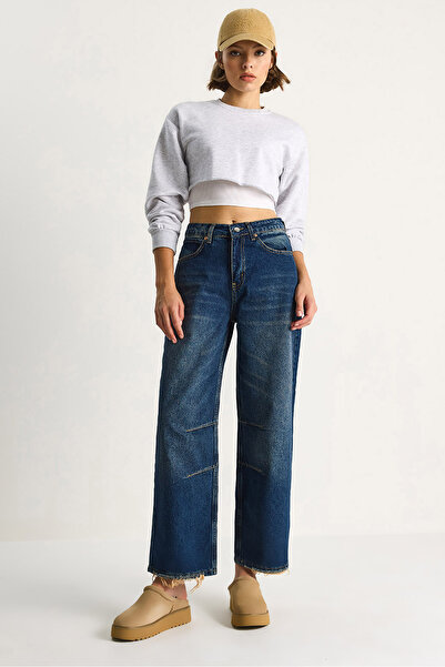 Bianco Lucci Women's Baggy Fit High Waist Straight Leg Denim Pants 5287 60284108