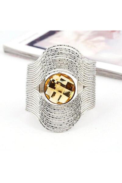 Pursehuit Brățară de culoare argintie, reglabilă, cu piatră galbenă, Oda C1