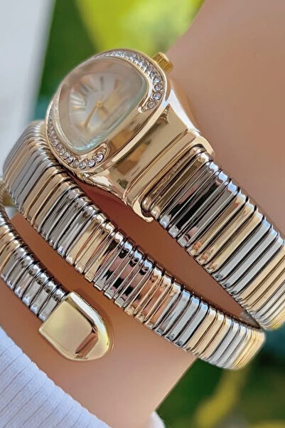 polo55.sport.1855 Emerald Serpent Kadın Kol Saati – Taşlı Çelik Yılan Kordon Gold-Gümüş Kadran