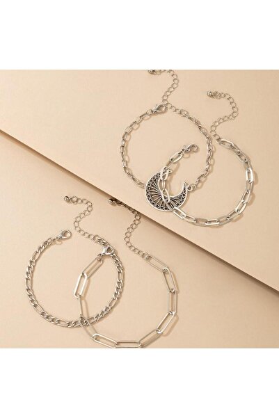 Pursehuit Set de 4 brățări argintii, cu zale și semilună, Chresta C2