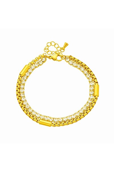 Pursehuit Brățară aurie, oțel inoxidabil, placată cu aur de 18k, model tenis,...