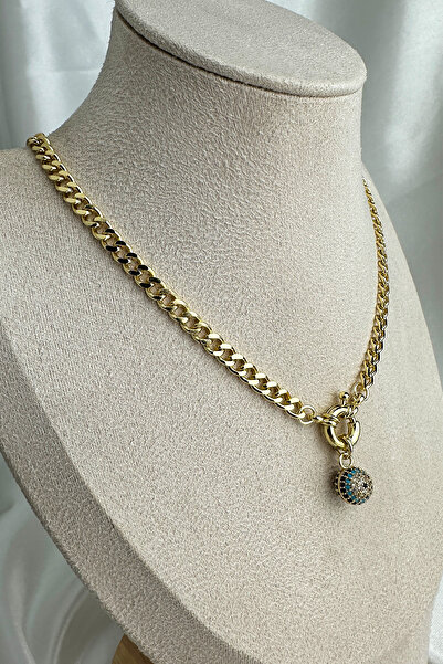 Modex Gold Color Round Detail Stone Evil Eye Necklace (45cm)
