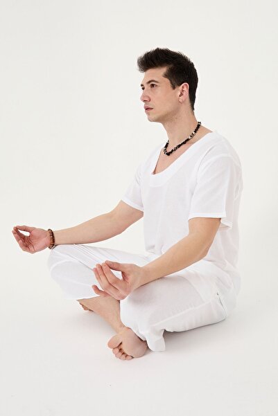 RELAXL Σετ 2 τεμαχίων Şile Oversize Λευκό T-shirt και φαρδύ κοστούμι γιόγκα