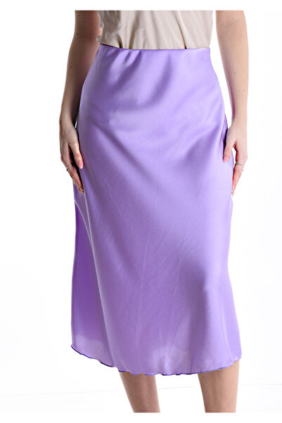 OEM Fustă midi din satin cu elastic în diferite culori - Albastru deschis