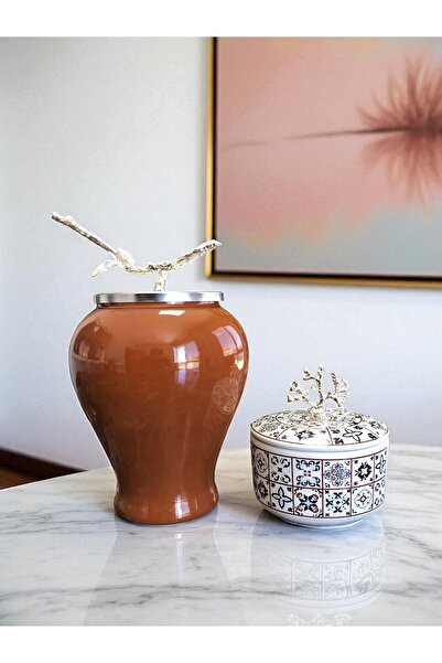 ferayhome Dekoratif Obje Kahverengi Şah Küp Ceramik Desenli Obje GÜMÜŞ - Fera...