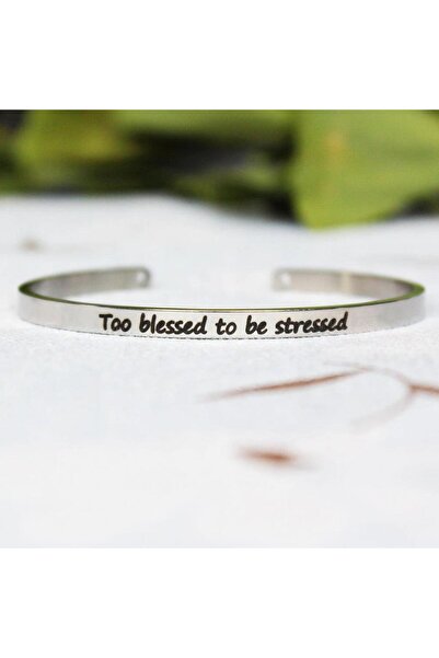 Pursehuit Brățară reglabilă, culoare argintie, gravată Prea binecuvântat să f...