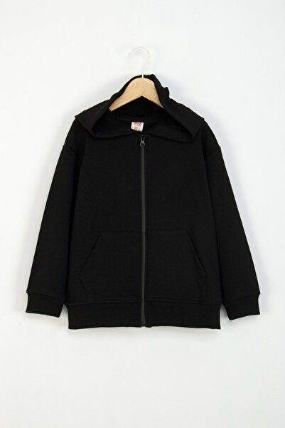 ww waka waka kids store Boy's Black Hooded Zippered Sweatshirt